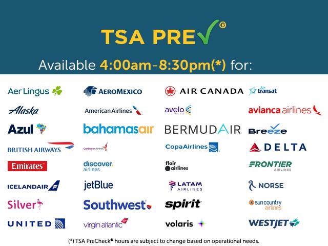 TSA PreCheck Airlines and Hours